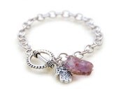 CROWN CHAKRA - Natural Amethyst Hamsa Charm Bracelet (Seventh Chakra - Migraines, depression, lung problems, nervousness, bad dreams)