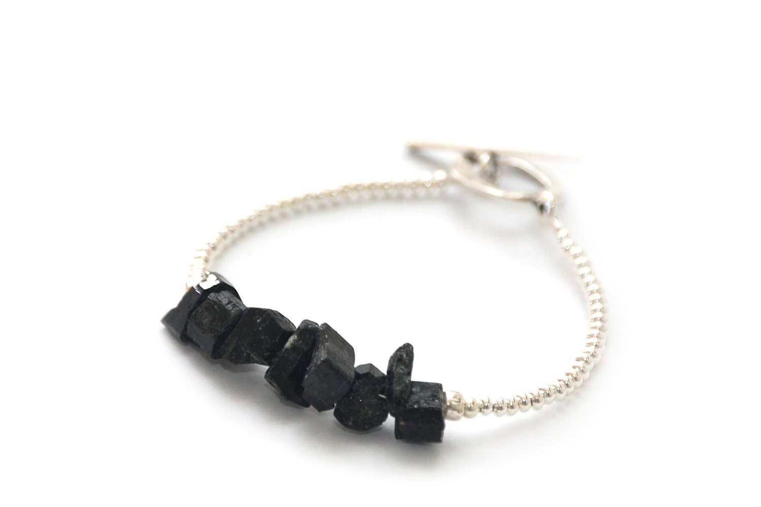 ROOT CHAKRA - Natural Black Quartz Onyx and Silver Bracelet (First Chakra - Depression, low energy, unwanted energies, energy unbalance)
