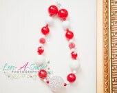 ready to ship - girls Chunky bubble gum beaded necklace - gumball necklace - girls necklace - red & white