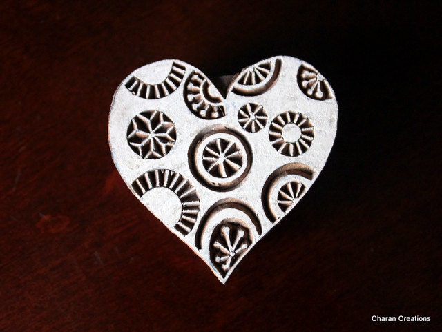 Handmade Indian Wood and Brass Textile Stamp- Heart