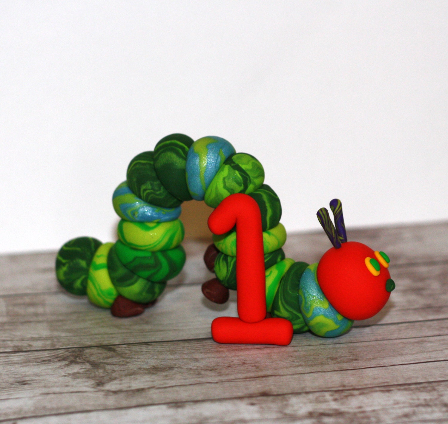 The Very Hungry Caterpillar with 1 - Clay Birthday Cake Topper