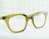60s Glasses 1960s Safety Eyeglasses Tan Beige Khaki Horn Rim Semi Translucent 46/24 Non RX Aden Optical Quality Frame