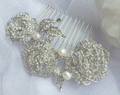 Crystal Rose-Vintage style Rhinestone and Freshwater Pearl Comb