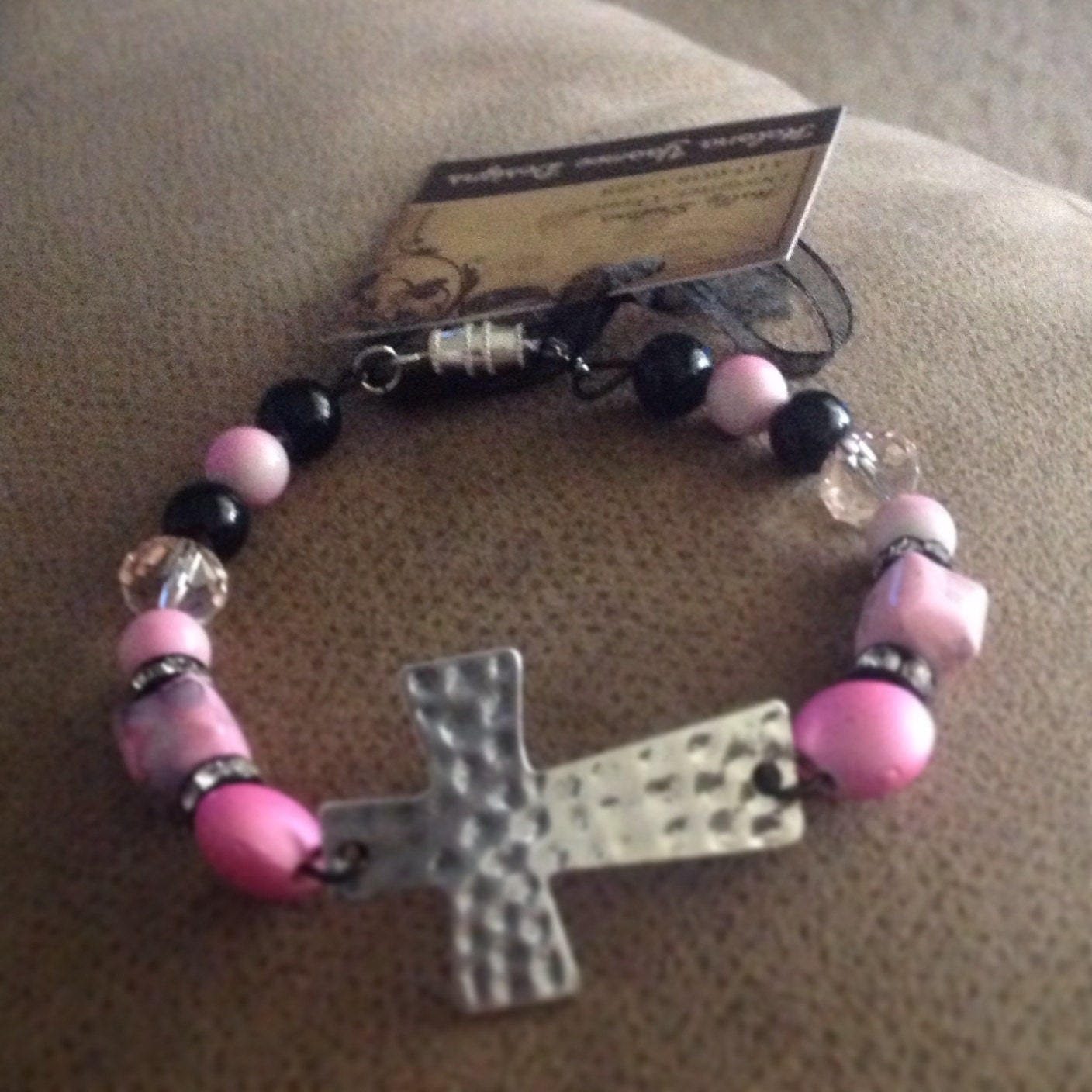 Pink/black cross bracelet SOLD