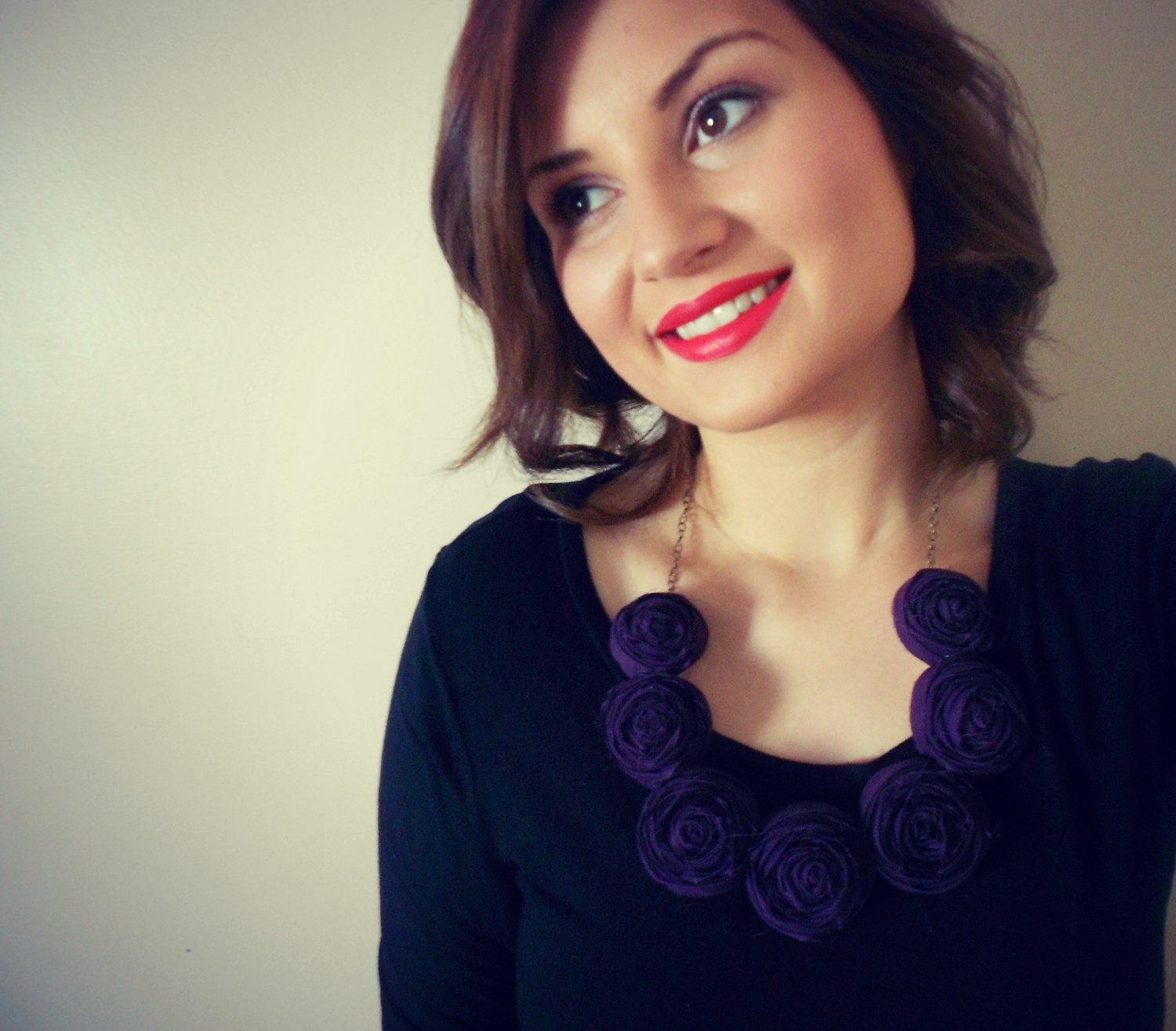 plum purple modern statement rosette flower bubble necklace weddings bridemaids