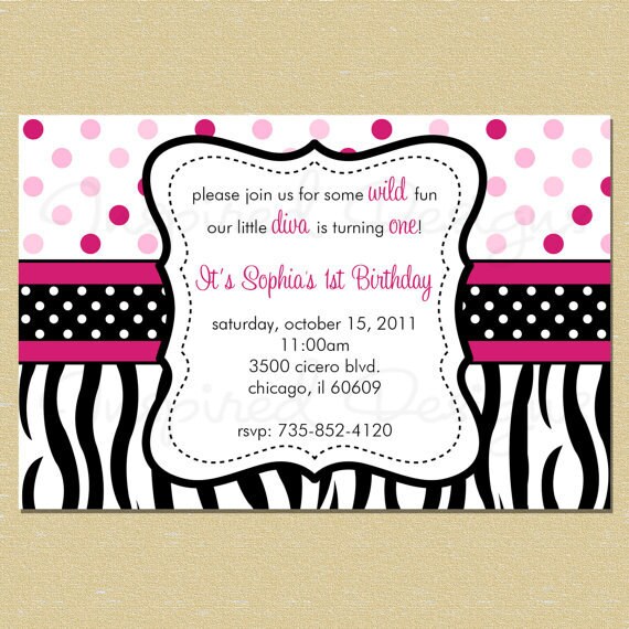 Hot Pink Zebra & Dots Birthday Invitation (Any Age - Girl - Photo/No Photo - Text Customizable) Il_570xn
