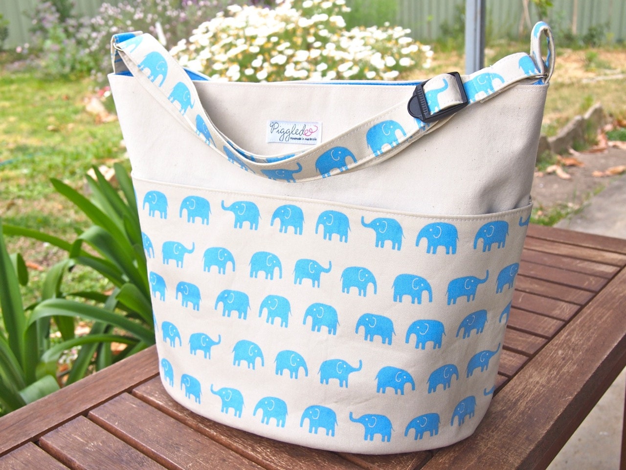 Diaper or Nappy Bag / Daycare Bag - Blue Elephants (Made to Order)