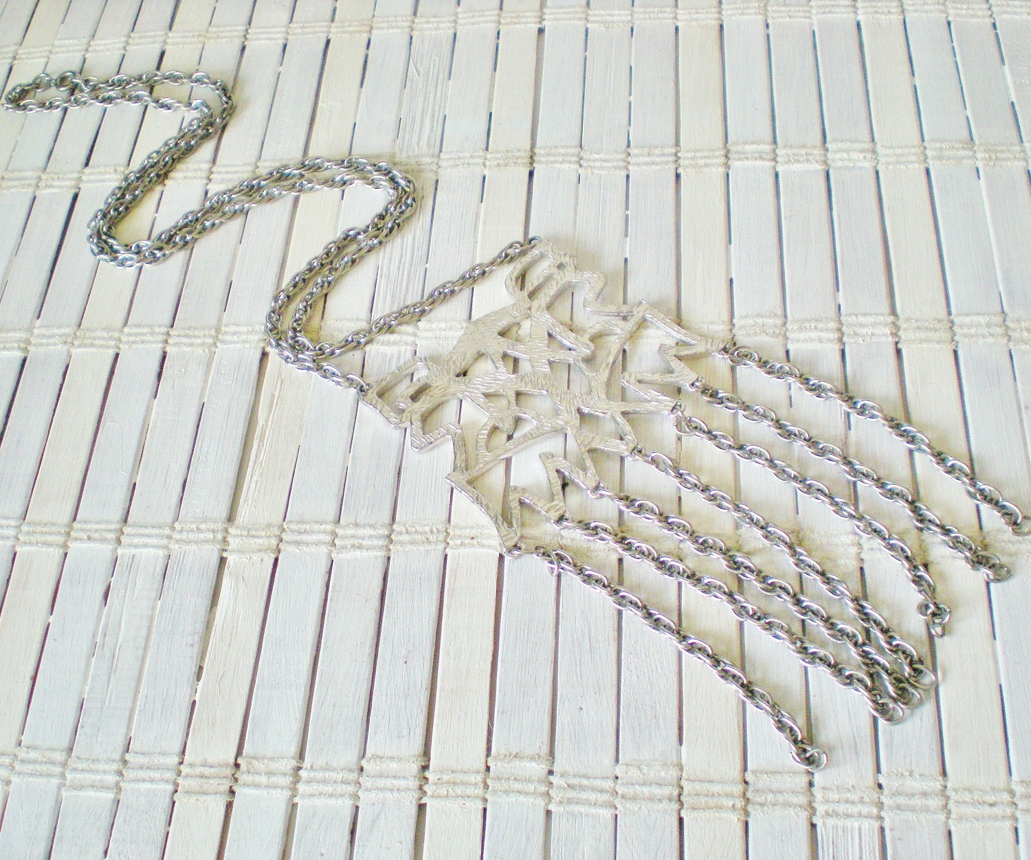 Vintage Hippie Chick Long Statement Necklace - Silver - 1970s
