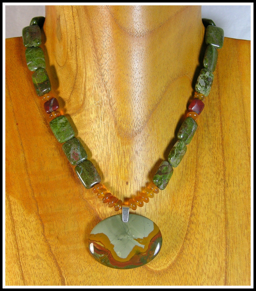 Oregon Fire Opal and Rocky Butte Jasper Pendant