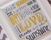 You Are My Sunshine Subway Art Print 11X14 Choose Your Color