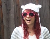 Kitty Hat, White (crochet ear-flap hat). Sales donated to cat rescue group.