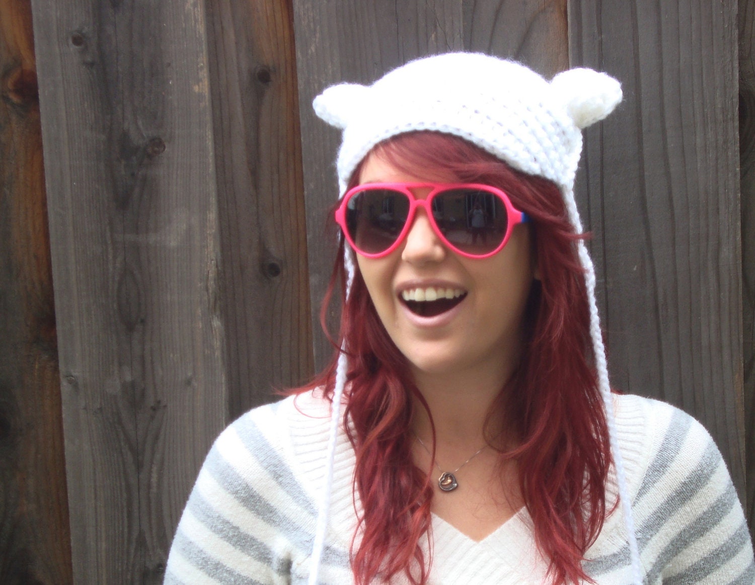 Kitty Hat, White (crochet ear-flap hat). Sales donated to cat rescue group.
