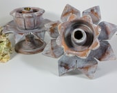 Distressed wood candle holders / candleholder / flower shaped candle holders / table decor / country decor / shabby chic