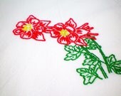 Columbine Flowers - Dish Towel - Hand Embroidery
