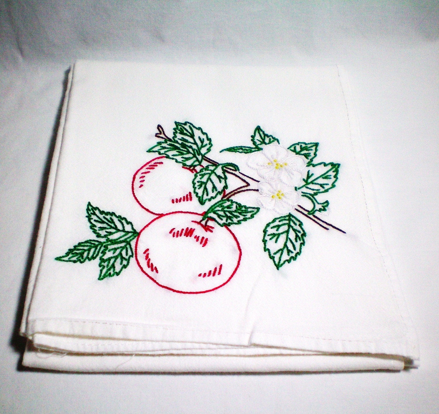 Apple Blossoms - Dish Towel - Hand Embroidery