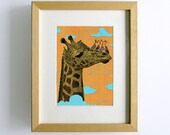 Giraffe With Singing Birds Print