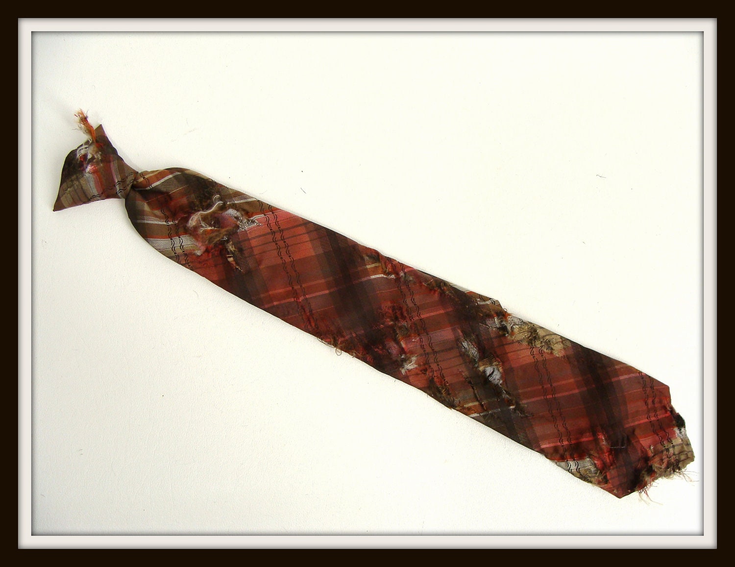 custom made vintage Brown Plaid Clip On Bloody Zombie Necktie