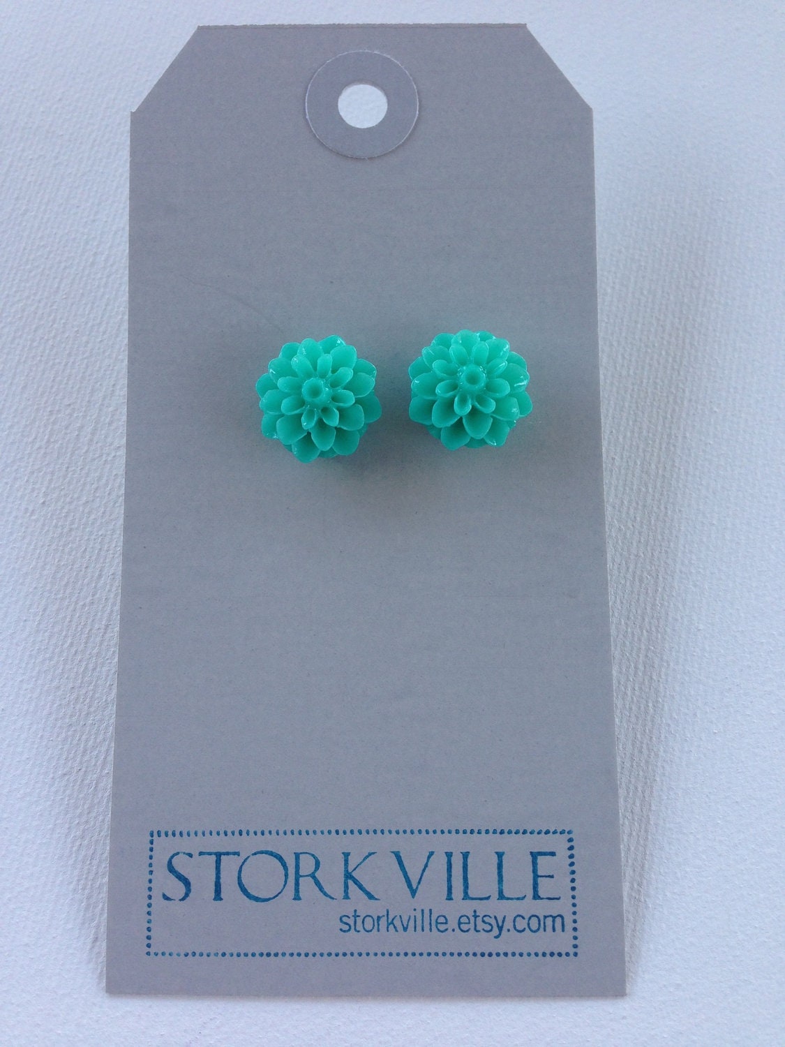 Teal Chrysanthemum Flower Stud Earrings