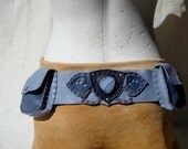 Light Blue Leather Pocket Belt with Lace Agate Cabochon