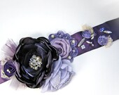 Bridal Sash - Wedding Sash in Plum Lavender Fresco with Swarovski Pearls and Crystals for Bride, Bridesmaid, Event or Formal Occasion.
