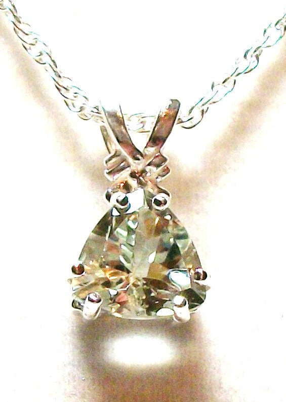 Prasiolite Green amethyst pendant set in solid sterling silver - w/ 18' ss cable chain  gifts for her "Jazzy"