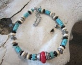Handmade jewelry turquoise necklace western bone beads boho jewelry chunky native american