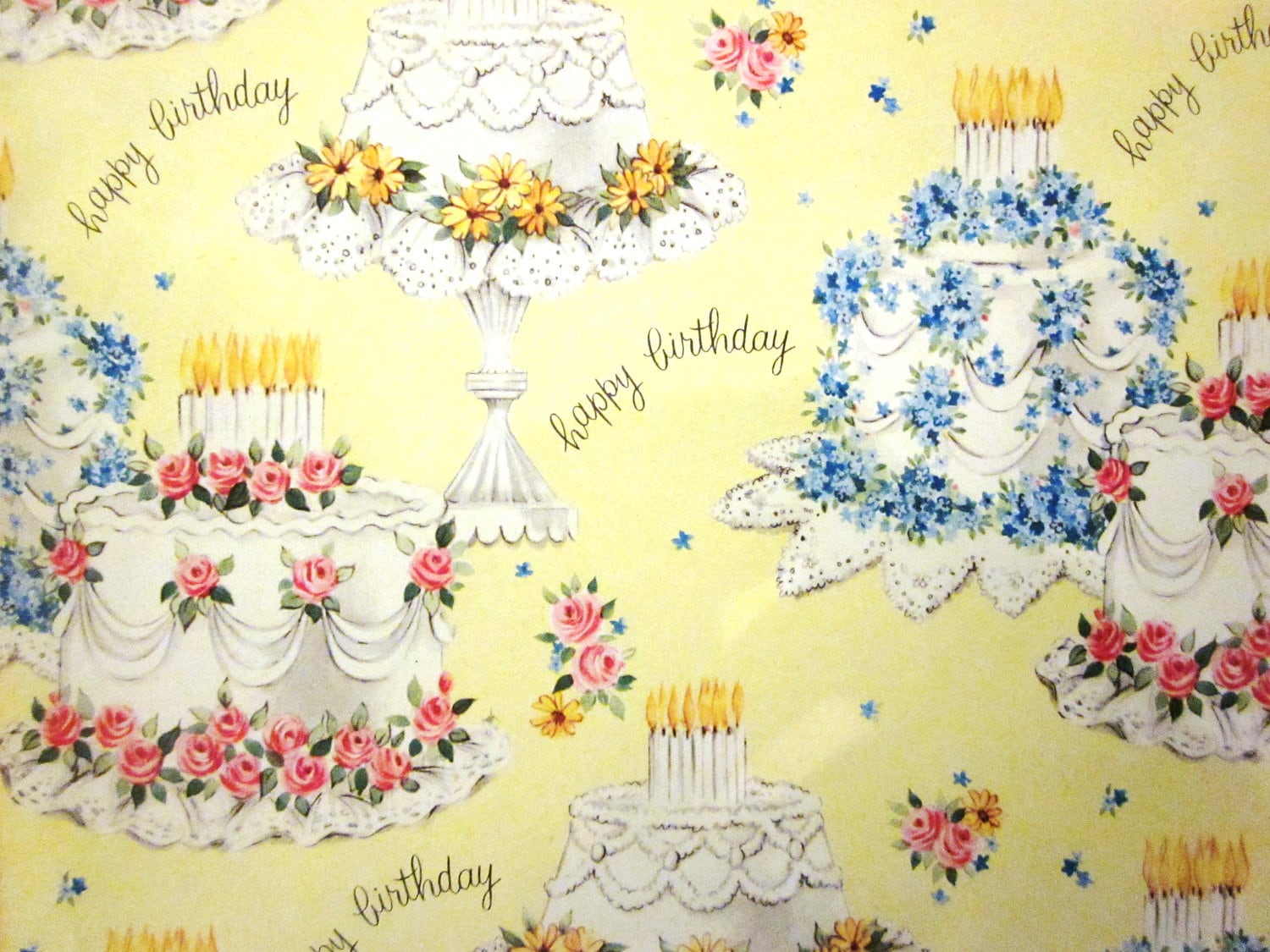 Vintage birthday cake wrapping paper Vintage Cards and Papers Pinterest