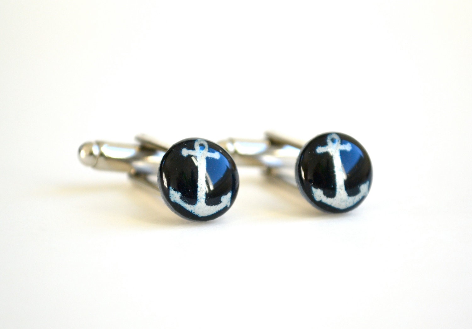 Snow White and Indigo Blue Nautical Anchor Men's Cufflinks