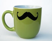 Lime Green Mustache Coffee Mugs - one XL mug - select from eight different styles