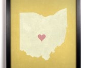 State Love Ohio Print (Pictured In Mustard) Giclee, Art Print 8 x 10