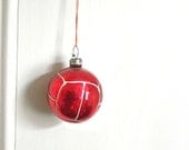 Red Football Christmas Decoration / Glass Ornament. Vintage Midcentury Russian Traditional Glass Bauble. Holiday Decor