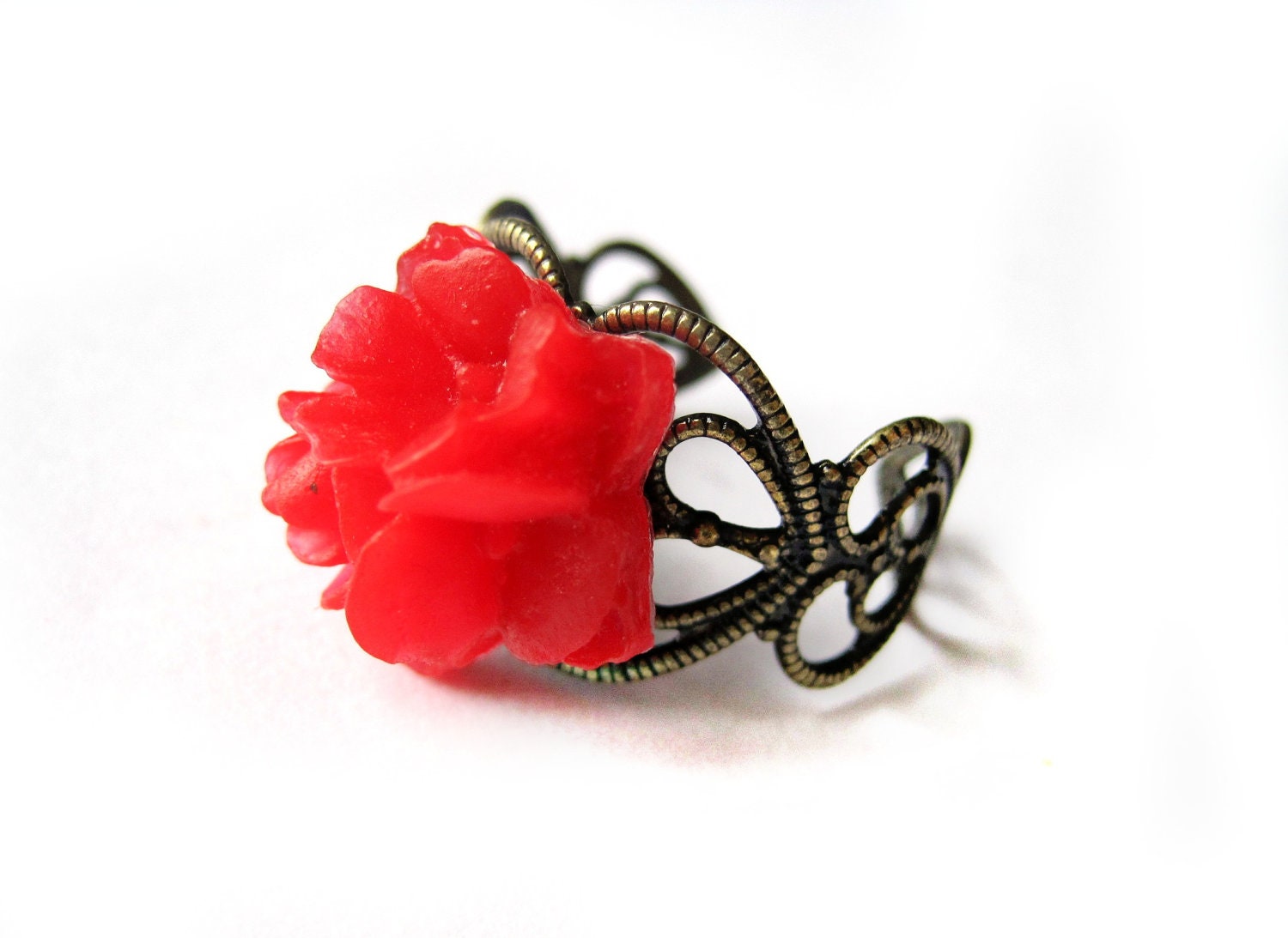 Red flower ring - bright red, red ring - bouquet ring, rose, peonies - spring