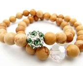Natural Stone Silver Beaded Bracelet with Silver Swarovski Beaded Jewelry, Queen African Picture Jasper Semi Precious Stones