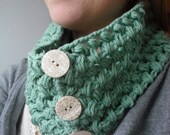 Ready to Ship Coffee House Cowl Seafoam Green with Ivory Buttons