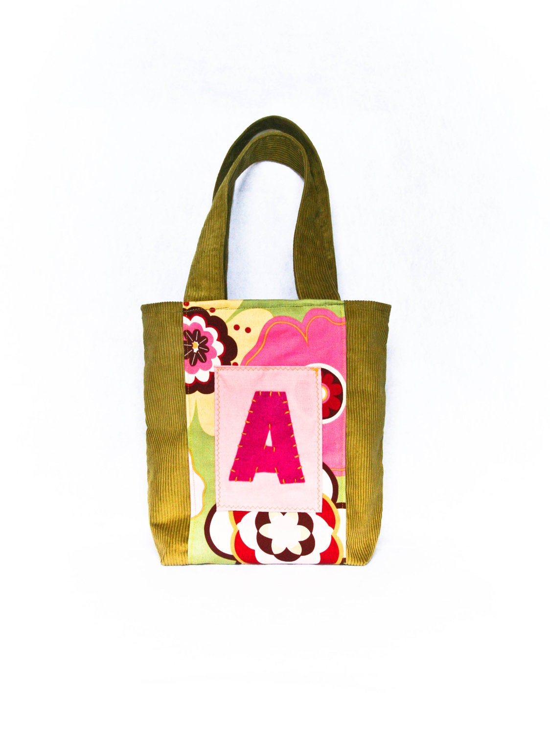 Personalized Tote Bag, Floral Pink Green Handbag for Girls Il_570xn