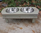 Medium Size Elevated  Dog Bowl Feeder - Dusty Olive  Shabby Chic Pet Feeder Made Upon Request