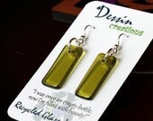 Wine Bottle Jewelry, Light GREEN Long Dangle Earrings, Upcycled Glass Jewelry, Sterling Silver Earrings, Dessin Creations