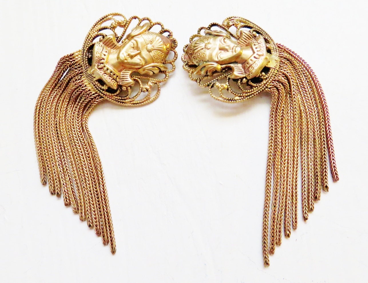 Vintage Art Deco Belt Buckles Brass Fringe Egyptian Jewelry Victorian Revival Vintage Supplies 1930s Art Deco Jewelry