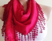 Pashmina scarf with lace christmas gift for her red scarf stylish