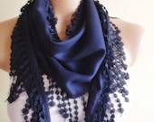 Pashmina scarf with lace christmas gift for her scarf stylish navy blue