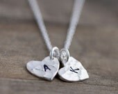 Monogram Double Heart Personalized Necklace / Two Initial Hand Stamped Charms in Sterling Silver / Choose 2 Letters