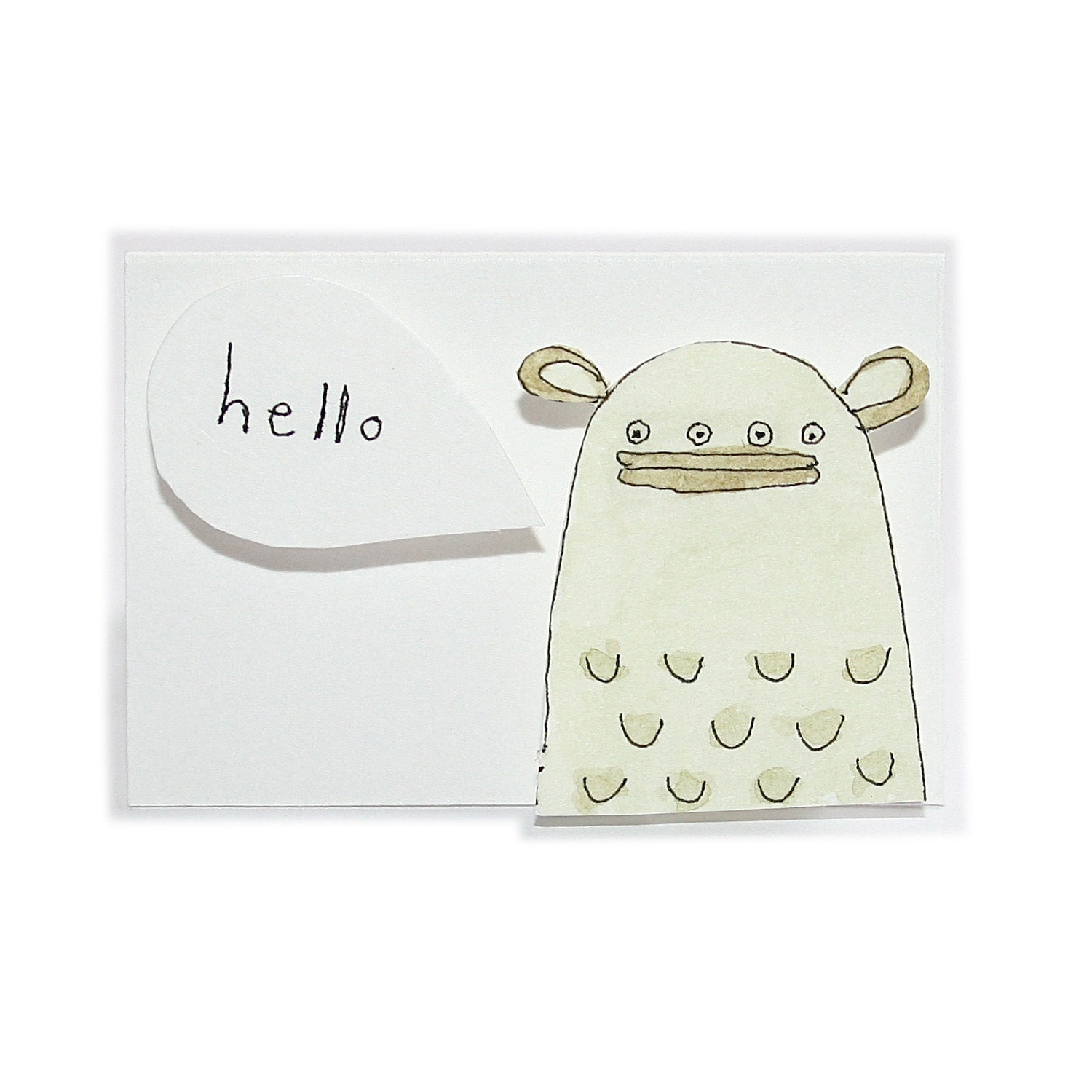 Miniature Greeting Card & Tiny Envelope, Original Miniature Painting, Miniature Watercolour, Green Alien, Monster, Poosac