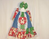 Christmas Toddler Girl's Pillowcase Dress 3T  Handmade Boutique Kids Clothes Children Clothing Denim Gingerbread Design
