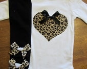 Cheetah Heart Onesie with matching leggings Any Size newborn to 24 months onesie or shirt size 2 4 or 6