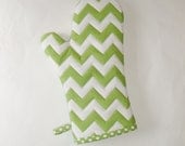 Oven Mitt - Green and White Chevrons - Gift for Foodie - Gift Under 20