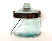 Vintage Kerosene Bottle with Handle, Aqua Glass (Large) - Industrial Home Decor, Unique Vase