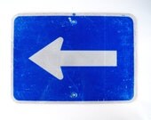 Vintage Metal Arrow Sign / Traffic Sign in Blue and White (Large 21" x 15") - Industrial Decor, Altered Art and more