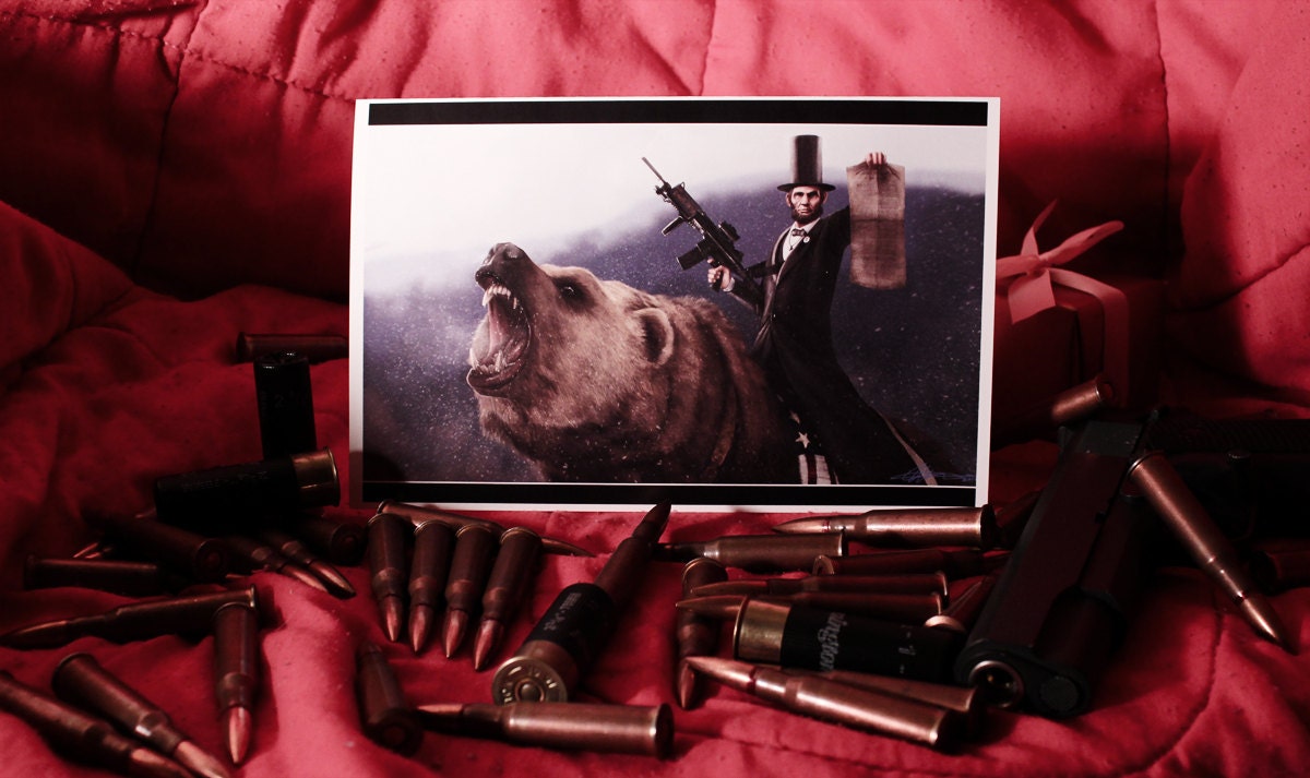 EPIC CARD Abe Lincoln Riding a Grizzly 8.5"x 5.5" (Single card)