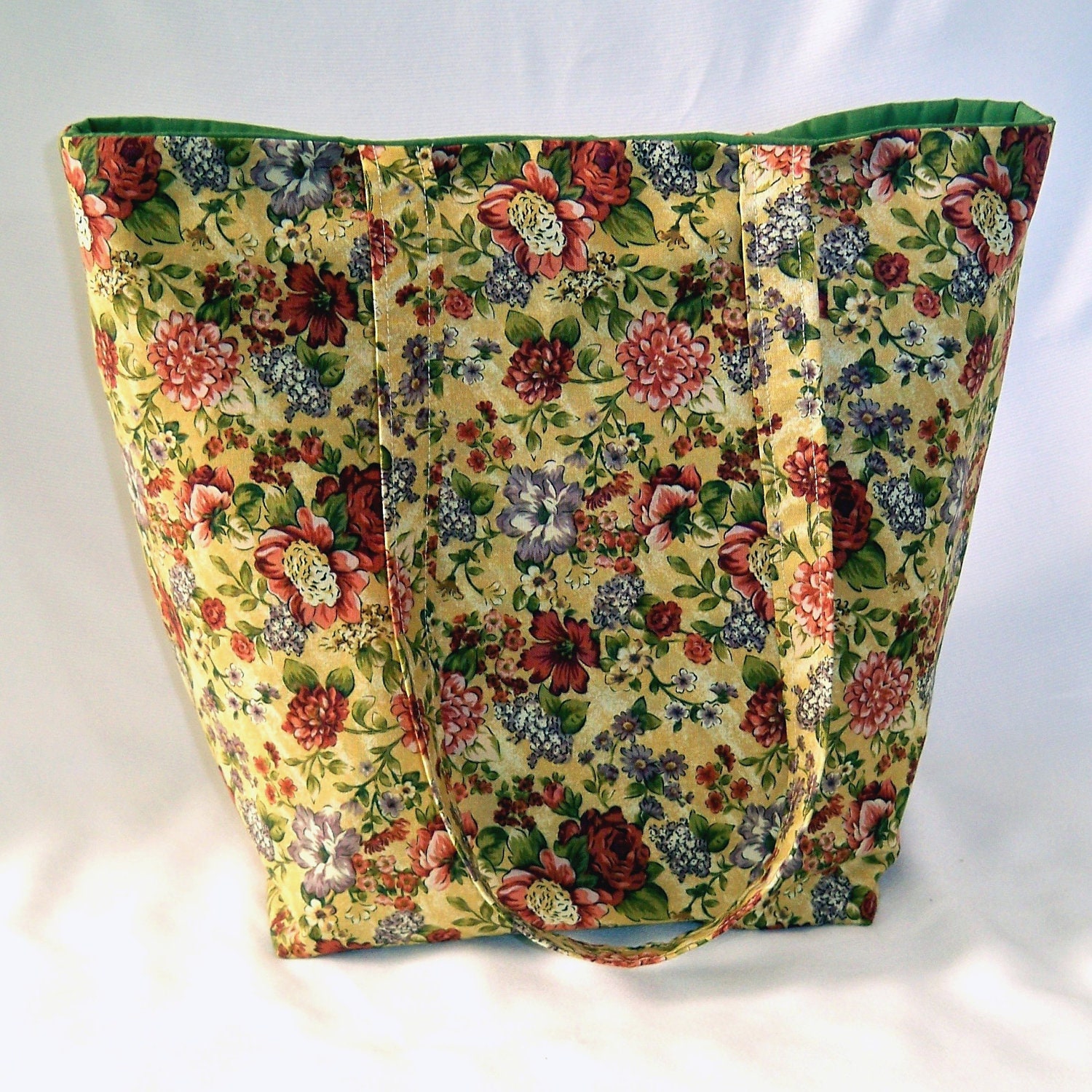 Beige Floral Tote Bag Purse Fabric Bag Shabby Cottage Style Roses Lilacs Violets Shoulder Bag Market Bag Large Bag Magnetic Snap