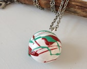 SALE White/Red/Turquoise Handpainted clay bubble pendant charm -  Mother's Day/Bridesmaid/Bridal Party/Wearable Art/Statement Jewelry